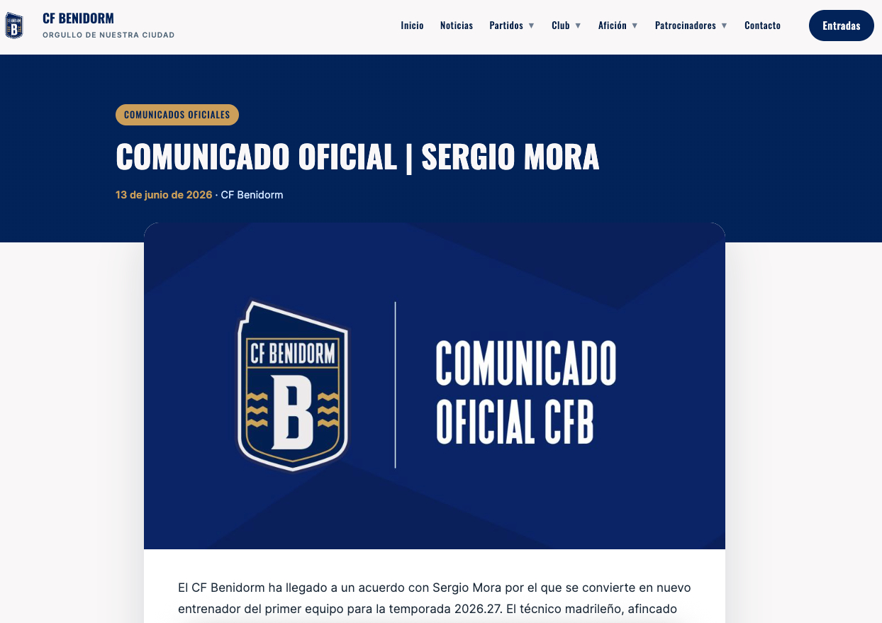 Official CF Benidorm website (prototype): official statement